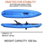 BKC PK13 13′ Pedal Drive Fishing Kayak W/Rudder System and Instant Reverse, Paddle, Upright Back Support Aluminum Frame Seat, 1 Person Foot Operated Kayak (Blue)