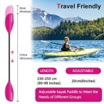 WONITAGO Kayak Paddles with Alloy Shaft and PP Blade, Floating Kayaking Oars, Adjustable 230-250 cm/90-98 Inches, Pink