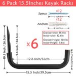 Naikozmo 6 Pack Kayak Storage Hooks, 15.5 Inch Wall Mount Canoe Hangers, Heavy Duty Snowboard Storage Rack Holds Up to 100lbs, Black+Red, 15.5Inches x 10.5”