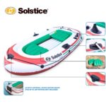 Solstice Voyager 4-Person Inflatable Fishing Boat with Dual Swivel Oar Locks and Rod -Holder, Motor Compatible 9′ x 5′