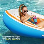 QPAU XL Tanning Pool Lounger Float, 109″ x 45″ Inflatable Pool Floats for Adult, Sunbathing Pool Raft Floatie Toys, Headrest & Armrest Tanning Bed Mat Built-in Food Storage Cup Holder