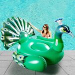 Sloosh Inflatable Peacock Pool Float, Giant Green Peacock Ride on Raft for Summer Pool, Beach Floaties, Swim Party Toys, Pool Island, Summer Pool Raft Lounge for Adults & Kids