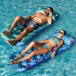 FindUWill Inflatable Pool Floats Raft, 2 Pack Pool Floats with Headrest for Adults, X-Large, Cooling Pool Floaties Contour Lounger (Monstera Green & Monstera Blue)