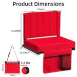 HABUTWAY Stadium Seat for Bleachers with Back Support and Thick Cushion, Bleacher Seat with Shoulder Strap and Side Pocket Hold up 350lbs Bench Chair for Bleachers(Red)
