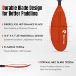 WONITAGO Kayak Paddles with Aluminum Shaft and Reinforced PP Blade, Floating Kayaking Oars, 2 Piece, 220 cm/86 in, Orange