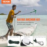 VEVOR Kayak Anchor Kit, 3.5 lb Paddle Board Anchor Kit with 26.2 ft/8 m Rope and Buoy, Folding Small Boat Anchor with Storage Bag and Snap Hook, Kayak Accessories for Kayaks, Small Boats, Canoes